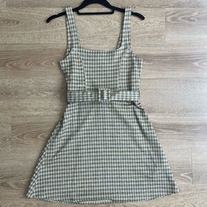 TOPSHOP Plaid Gingham Tan and Black Belted Dress Small